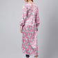 Janasya Women's Sea Green Satin Digital Floral Printed Casual Gathered Kurta | Swadesiicart