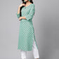 Janasya Women's Light Blue Cotton Ethnic Motifs Casual Straight Kurta | Swadesiicart