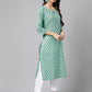 Janasya Women's Light Blue Cotton Ethnic Motifs Casual Straight Kurta | Swadesiicart