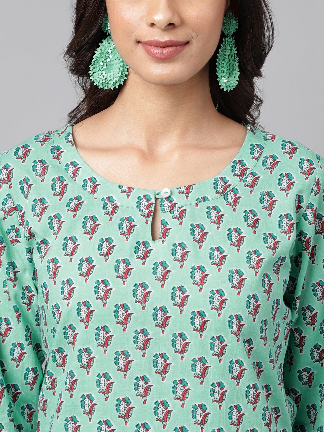 Janasya Women's Light Blue Cotton Ethnic Motifs Casual Straight Kurta | Swadesiicart