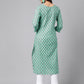Janasya Women's Light Blue Cotton Ethnic Motifs Casual Straight Kurta | Swadesiicart