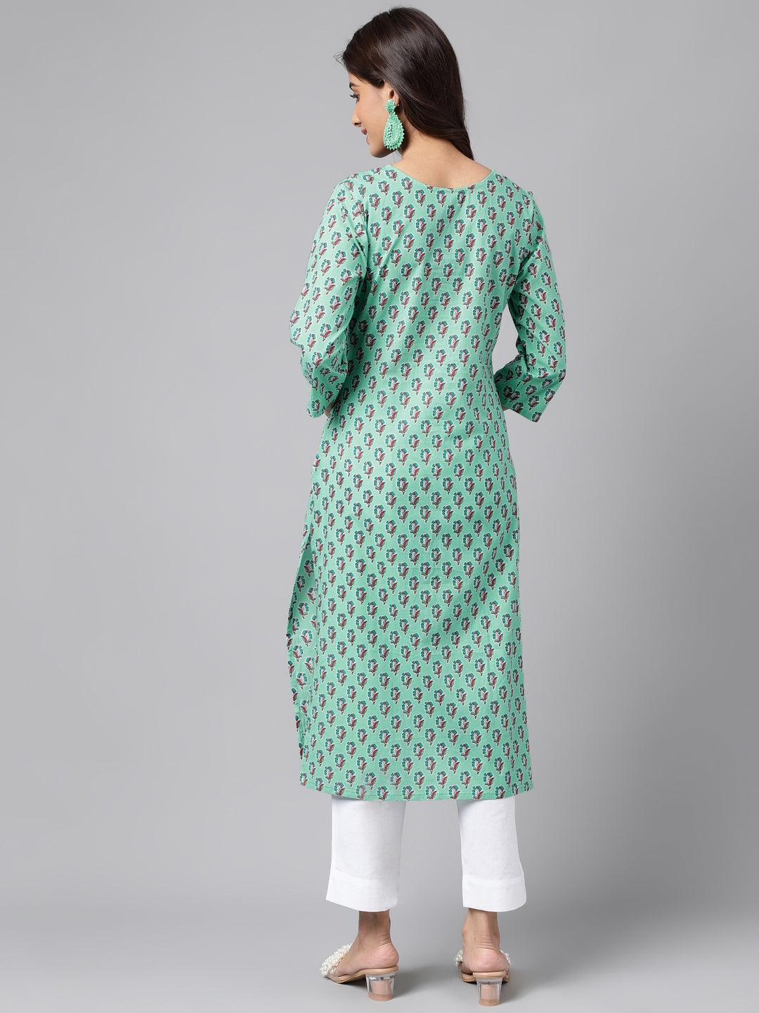 Janasya Women's Light Blue Cotton Ethnic Motifs Casual Straight Kurta | Swadesiicart