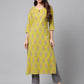 Janasya Women's Green Cotton Floral Printed Casual Straight Kurta | Swadesiicart