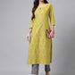Janasya Women's Green Cotton Floral Printed Casual Straight Kurta | Swadesiicart