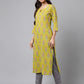 Janasya Women's Green Cotton Floral Printed Casual Straight Kurta | Swadesiicart