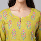 Janasya Women's Green Cotton Floral Printed Casual Straight Kurta | Swadesiicart