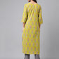 Janasya Women's Green Cotton Floral Printed Casual Straight Kurta | Swadesiicart