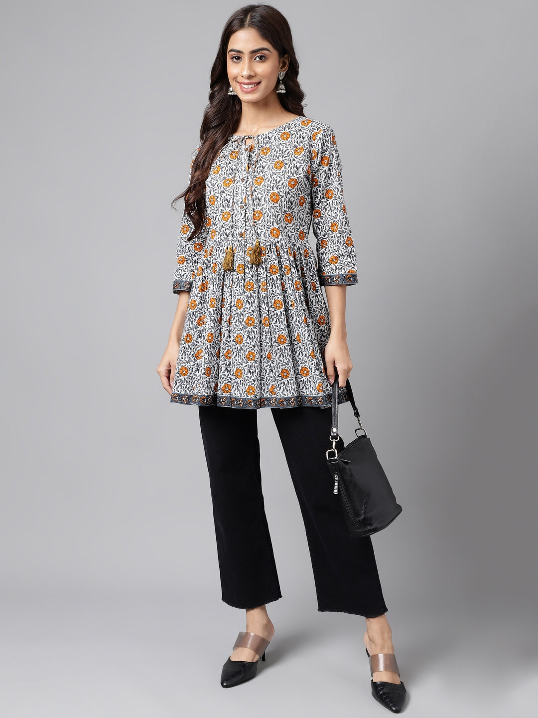 Janasya Women's Multicolor Cotton Botanical Printed Casual Peplum Top | Swadesiicart