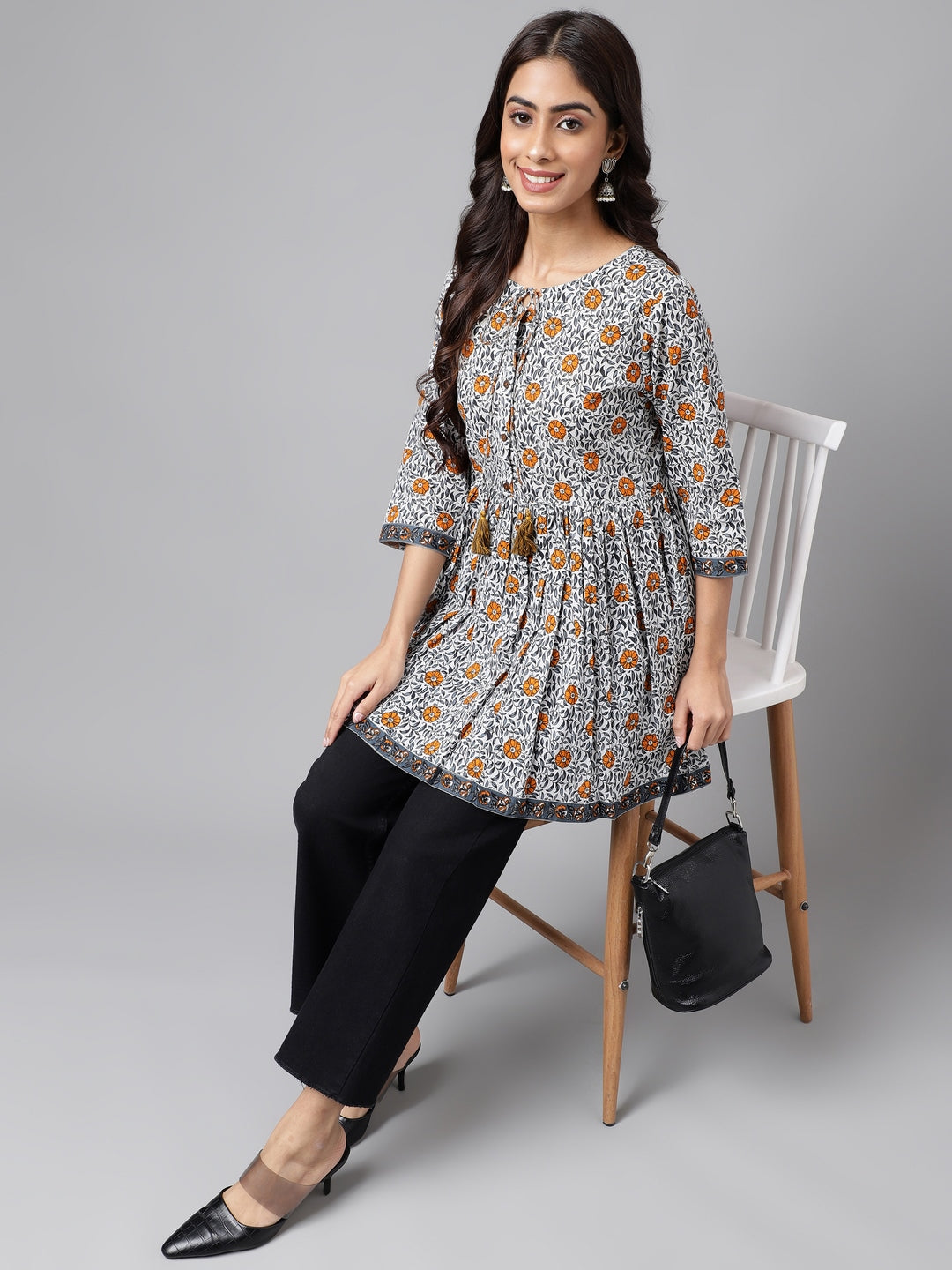 Janasya Women's Multicolor Cotton Botanical Printed Casual Peplum Top | Swadesiicart