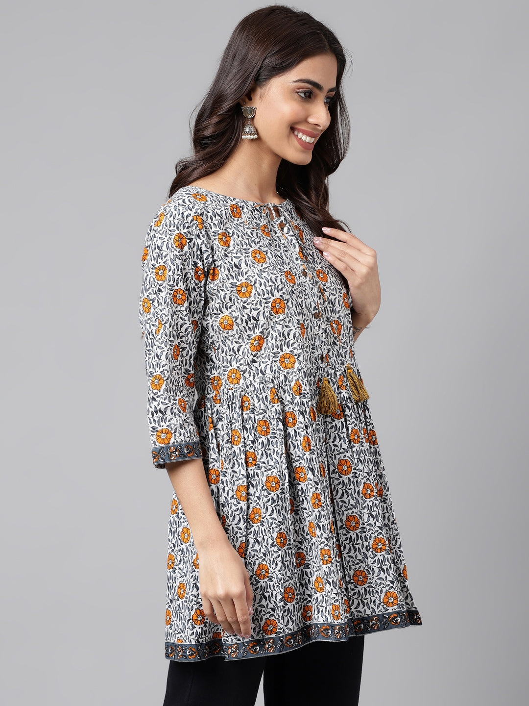 Janasya Women's Multicolor Cotton Botanical Printed Casual Peplum Top | Swadesiicart