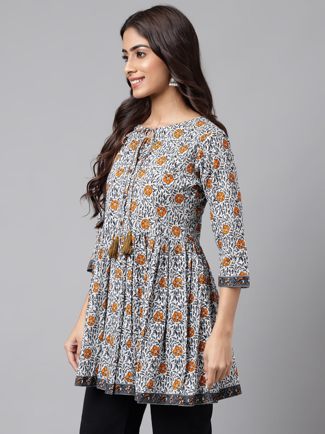 Janasya Women's Multicolor Cotton Botanical Printed Casual Peplum Top | Swadesiicart