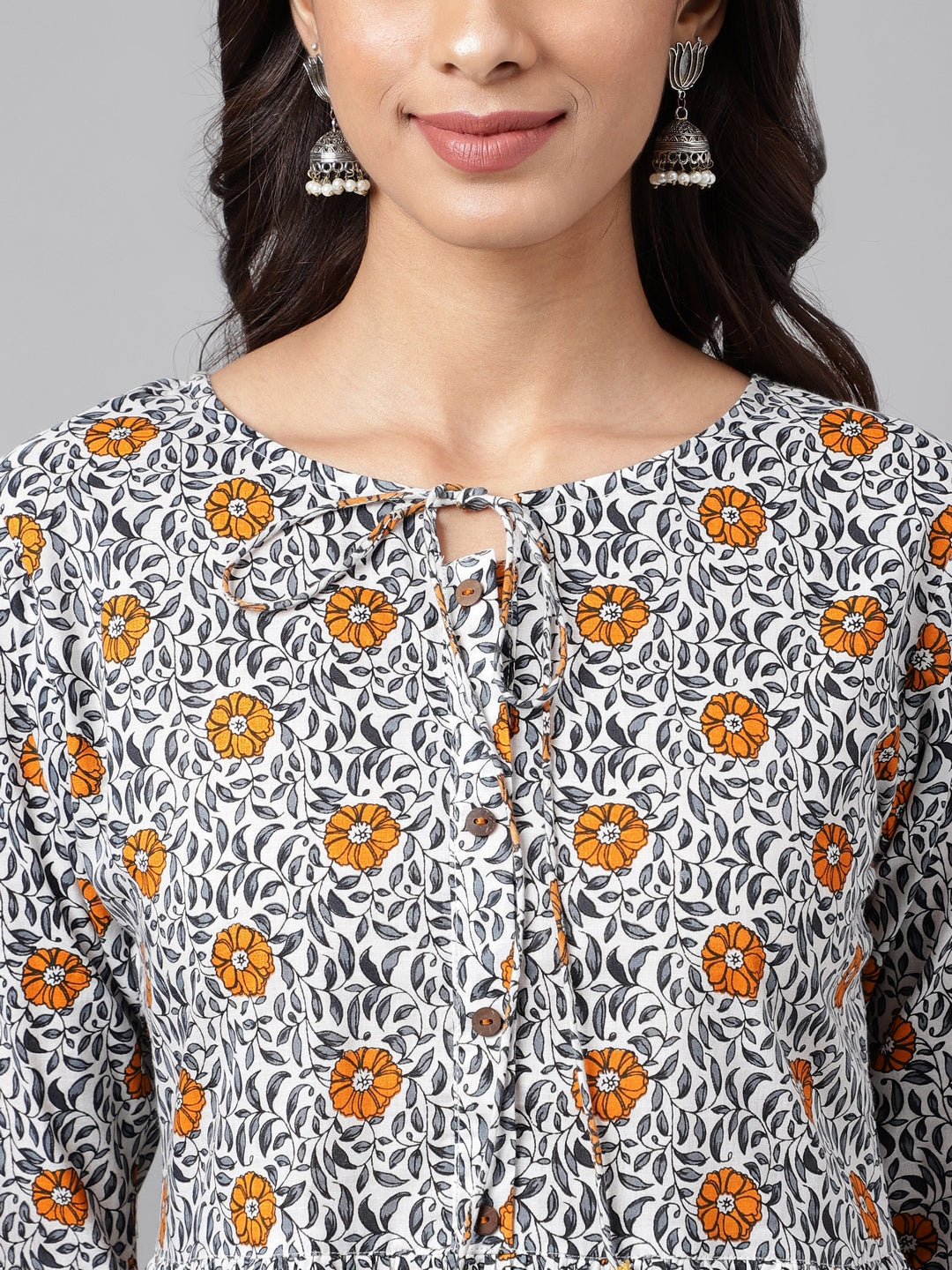 Janasya Women's Multicolor Cotton Botanical Printed Casual Peplum Top | Swadesiicart