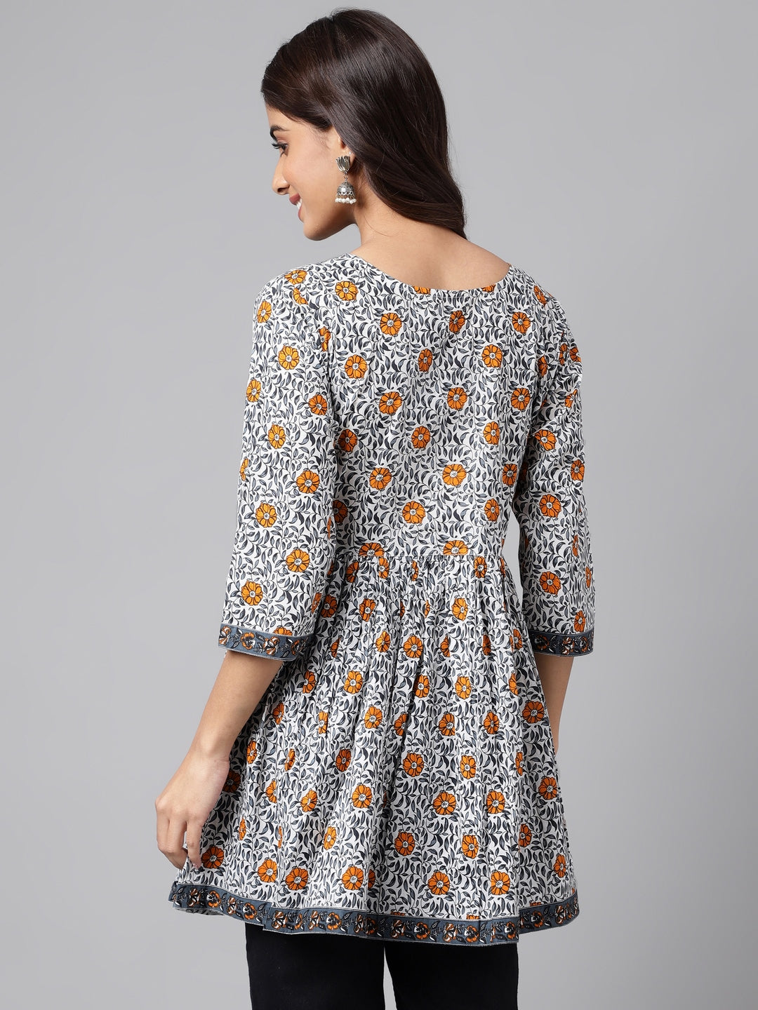Janasya Women's Multicolor Cotton Botanical Printed Casual Peplum Top | Swadesiicart
