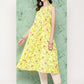 Janasya Women's Lemon Yellow Moss Digital Floral Printed Casual Gathered Kurta - Swadesiicart