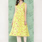 Janasya Women's Lemon Yellow Moss Digital Floral Printed Casual Gathered Kurta - Swadesiicart
