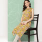 Janasya Women's Yellow Cotton Floral Printed Casual Straight Kurta | Swadesiicart
