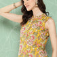 Janasya Women's Yellow Cotton Floral Printed Casual Straight Kurta | Swadesiicart