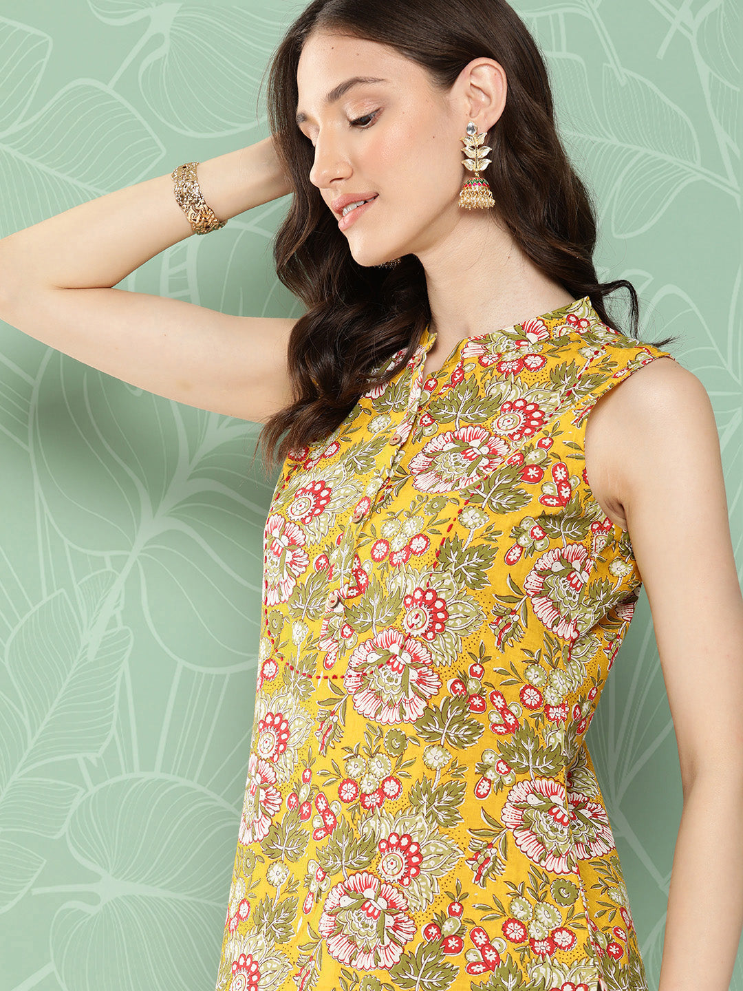 Janasya Women's Yellow Cotton Floral Printed Casual Straight Kurta | Swadesiicart