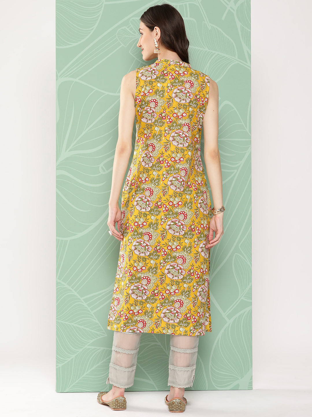 Janasya Women's Yellow Cotton Floral Printed Casual Straight Kurta | Swadesiicart