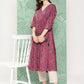 Janasya Women's Pink Cotton Floral Printed Casual Gathered Kurta | Swadesiicart