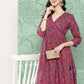 Janasya Women's Pink Cotton Floral Printed Casual Gathered Kurta | Swadesiicart