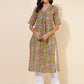 Janasya Green Cotton Floral Printed Casual Kurta | Swadesiicart
