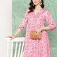 Janasya Women's Lavender Moss Digital Floral Printed Casual Gathered Kurta | Swadesiicart