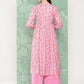 Janasya Women's Lavender Moss Digital Floral Printed Casual Gathered Kurta | Swadesiicart