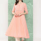 Janasya Women's Peach Georgette Embossed Work Festive Gathered Kurta | Swadesiicart