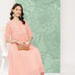 Janasya Women's Peach Georgette Embossed Work Festive Gathered Kurta | Swadesiicart