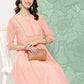 Janasya Women's Peach Georgette Embossed Work Festive Gathered Kurta | Swadesiicart