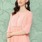 Janasya Women's Peach Georgette Embossed Work Festive Gathered Kurta | Swadesiicart