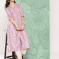 Janasya Women's Lavender Moss Digital Floral Printed Festive Flared Kurta | Swadesiicart