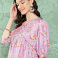 Janasya Women's Lavender Moss Digital Floral Printed Festive Flared Kurta | Swadesiicart