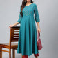 Janasya Women's Dark Green Crepe Foil Printed Festive A-Line Kurta | Swadesiicart