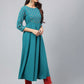 Janasya Women's Dark Green Crepe Foil Printed Festive A-Line Kurta | Swadesiicart