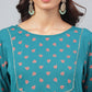 Janasya Women's Dark Green Crepe Foil Printed Festive A-Line Kurta | Swadesiicart