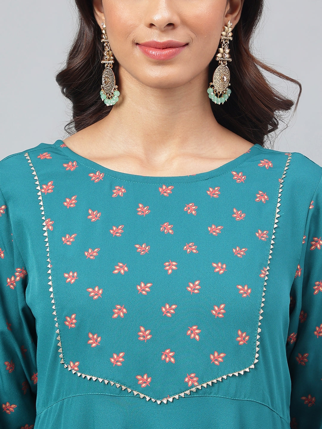 Janasya Women's Dark Green Crepe Foil Printed Festive A-Line Kurta | Swadesiicart