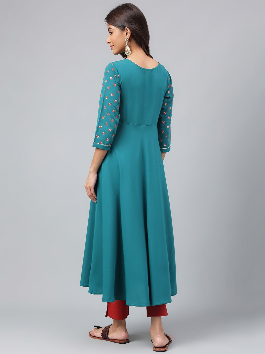 Janasya Women's Dark Green Crepe Foil Printed Festive A-Line Kurta | Swadesiicart