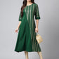 Janasya Women's Dark Green Crepe Foil Printed Casual A-Line Kurta - Swadesiicart