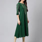 Janasya Women's Dark Green Crepe Foil Printed Casual A-Line Kurta - Swadesiicart