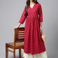 Janasya Women's Maroon Crepe Bandhani Printed Casual Flared Kurta | Swadesiicart