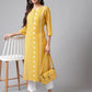 Janasya Women's Yellow Cotton Ethnic Motif Printed Casual Straight Kurta | Swadesiicart