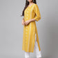 Janasya Women's Yellow Cotton Ethnic Motif Printed Casual Straight Kurta | Swadesiicart