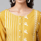 Janasya Women's Yellow Cotton Ethnic Motif Printed Casual Straight Kurta | Swadesiicart