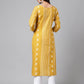 Janasya Women's Yellow Cotton Ethnic Motif Printed Casual Straight Kurta | Swadesiicart