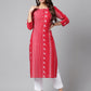 Janasya Women's Red Cotton Ethnic Motif Printed Casual Straight Kurta | Swadesiicart