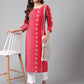 Janasya Women's Red Cotton Ethnic Motif Printed Casual Straight Kurta | Swadesiicart