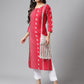 Janasya Women's Red Cotton Ethnic Motif Printed Casual Straight Kurta | Swadesiicart