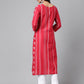 Janasya Women's Red Cotton Ethnic Motif Printed Casual Straight Kurta | Swadesiicart